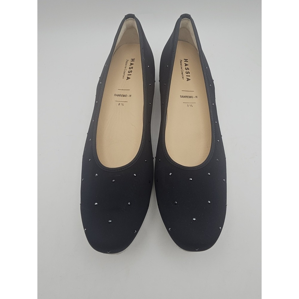 Hassia Sanremo Swarovski Crystal Comfort Black Velvet Shoes Flats 8.5